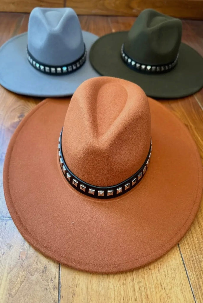 Western Round Studded Belt Fedora Hat