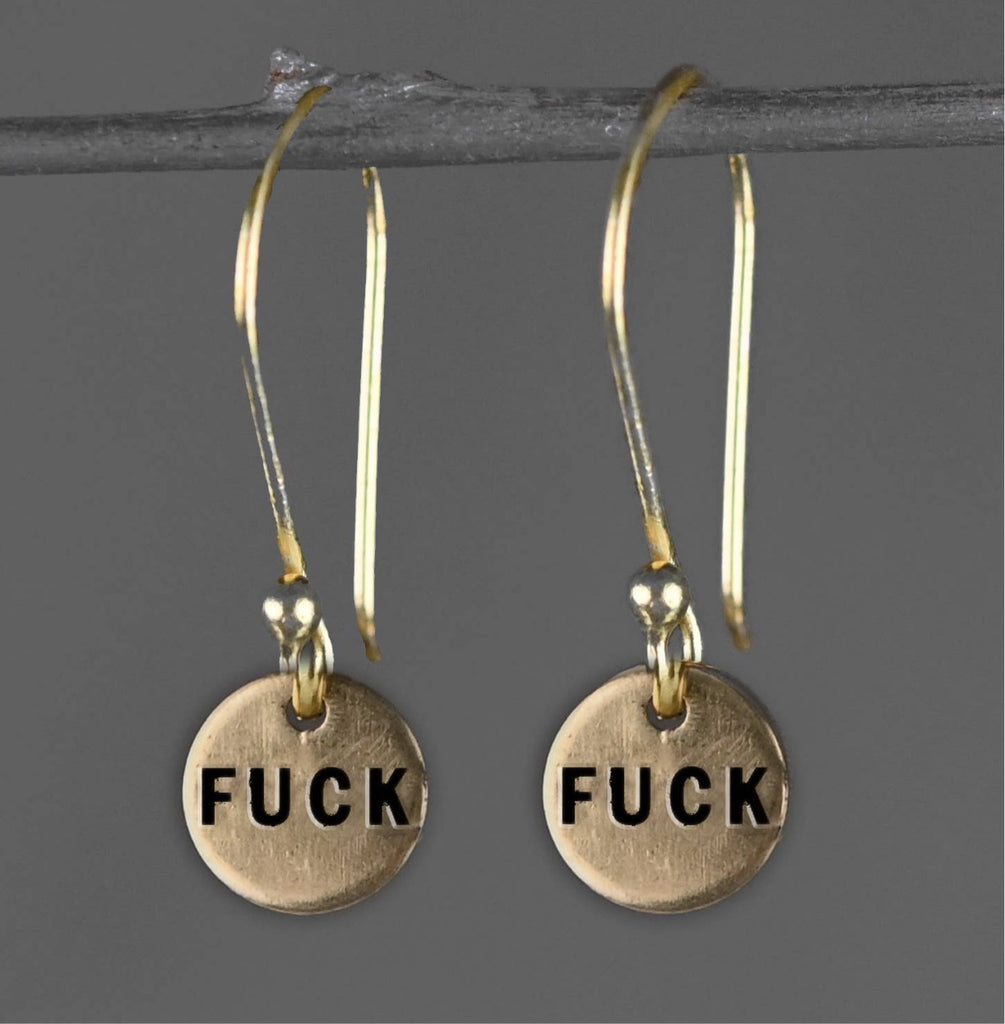 Tiny Fucks Brass Hand Stamped Earrings